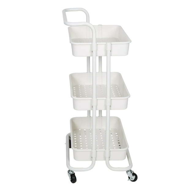 3 Tier Rolling Craft Cart with Handle, White