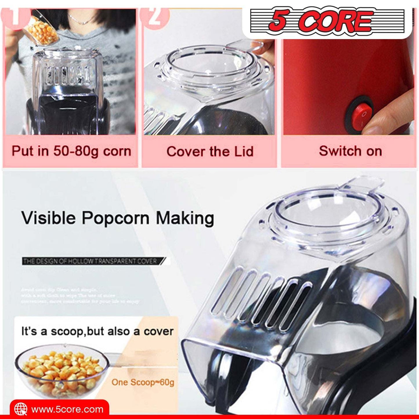 5 Core Hot Air Popcorn Popper Machine