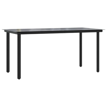 Mesa de comedor para patio, acero negro y vidrio templado, 63 x 31,5 x 29,1 pulgadas