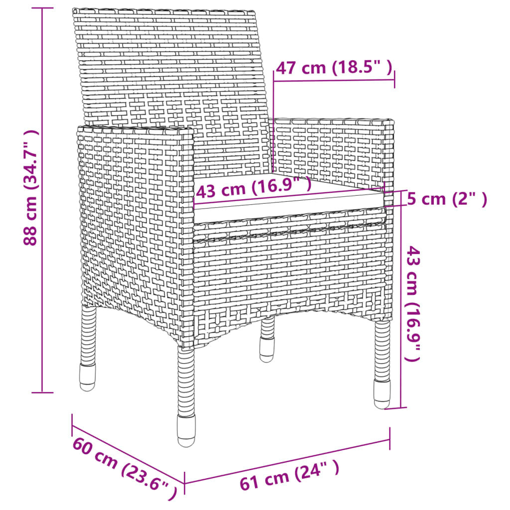 7 Piece Patio Dining Set with Cushions Poly Rattan and Glass