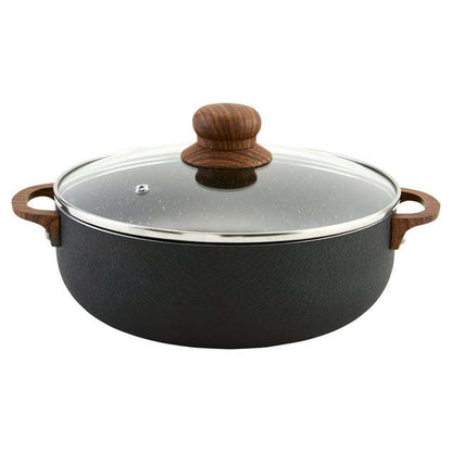 6.9QT Black Stone Aluminum Nonstick Caldero (Dutch Oven) with Wood Look Handles & Knob