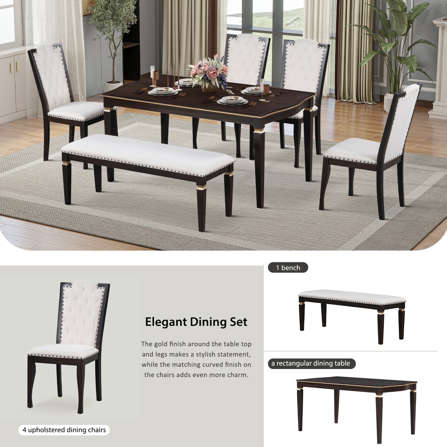 6-Piece Kitchen Dining Table Set (Espresso)