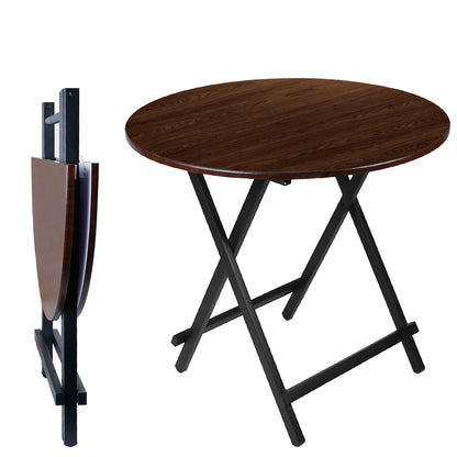 31.5in Round High Top Folding Table 2.6FT Iron Bar Foldable Wooden Dining Desk