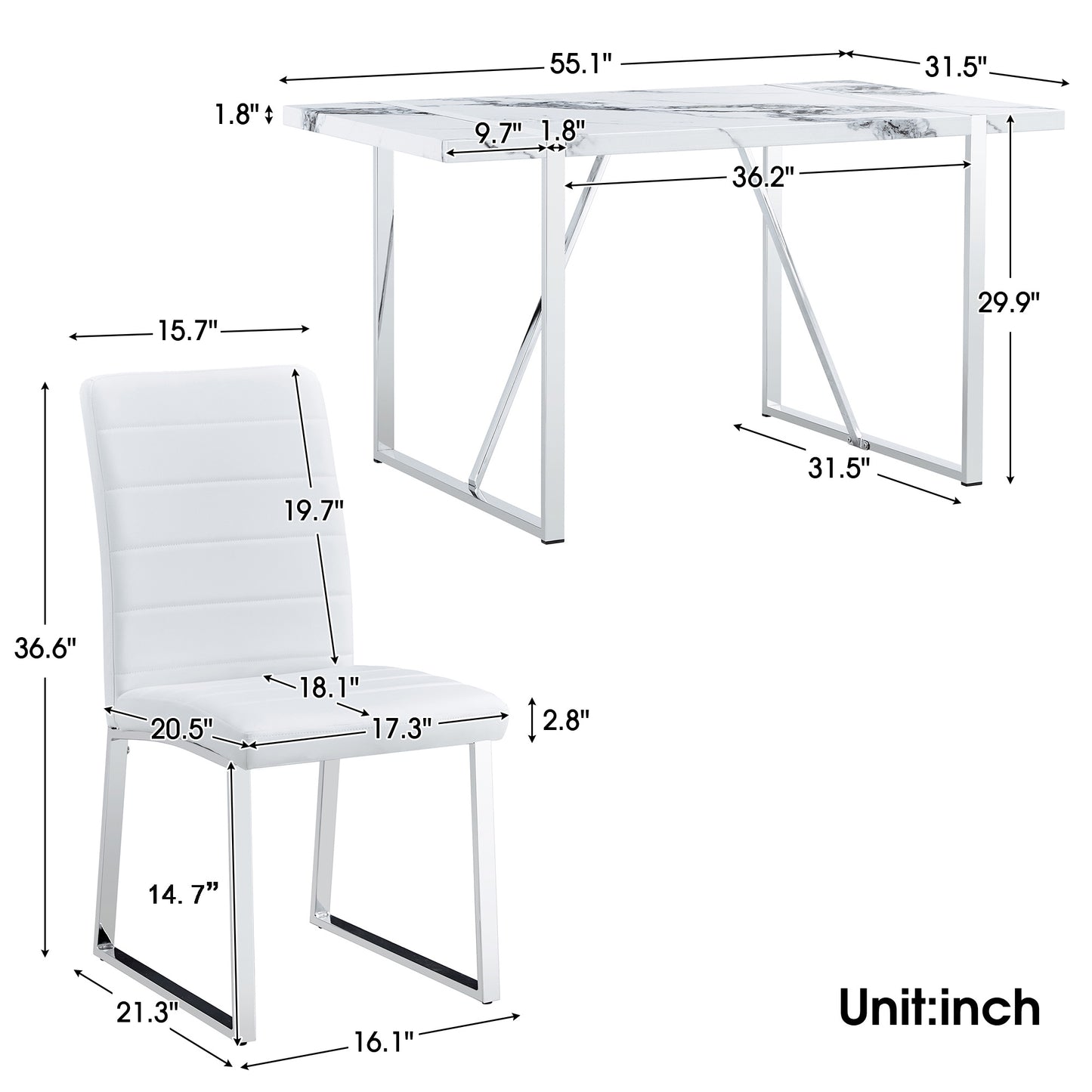 5-piece Dining Table Chairs Set (White)