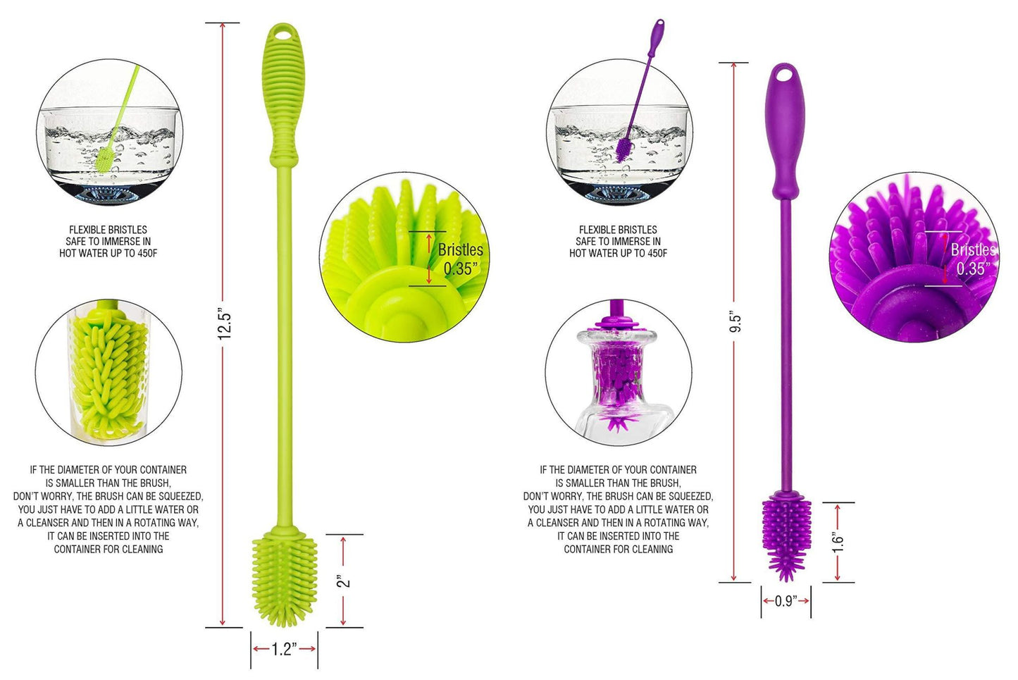 Brush Silicone Bottle Cleaner Brush 2 Piece Set