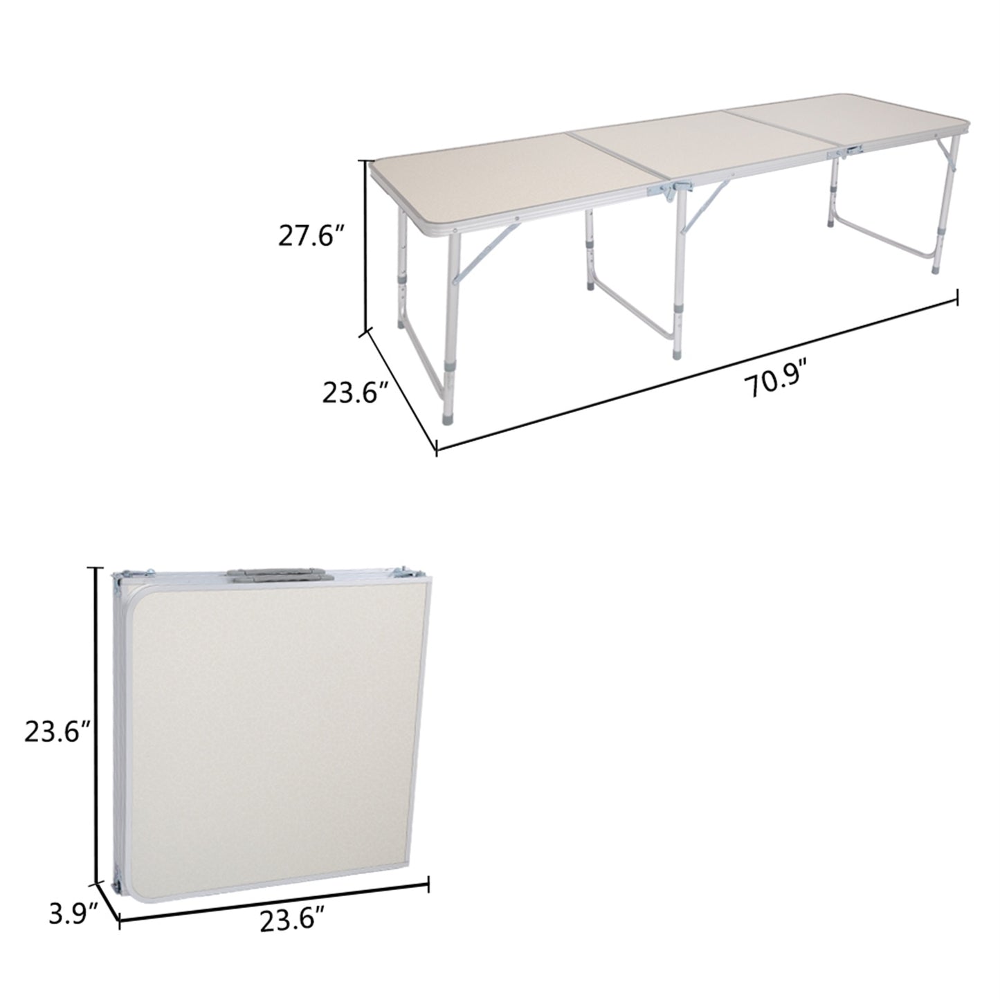 Stock en EE. UU., uso doméstico, mesa plegable portátil de aleación de aluminio, blanco, pícnic al aire libre, Camping, comedor, fiesta, interior RT