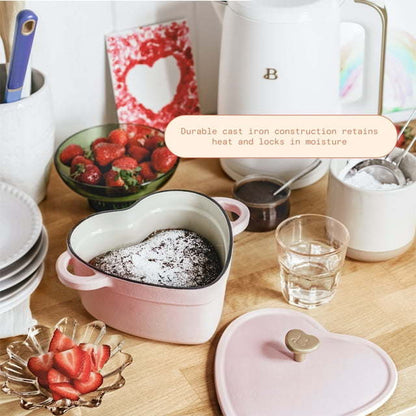 2QT Cast Iron Heart Dutch Oven, Pink Champagne by Drew Barrymore