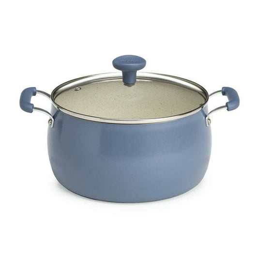 Clean Ceramic 5 Quart Non-Stick Aluminum Dutch Oven with Glass Lid, Slate Blue