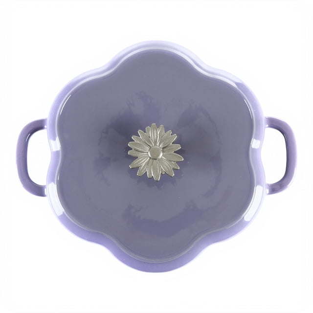 Timeless Beauty Floral Shaped Enamel Cast Iron 3-Quart Dutch Oven, Purple