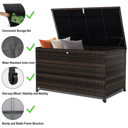 120 Gal. Outdoor Wicker Storage Box Waterproof, Resin Rattan Deck Box