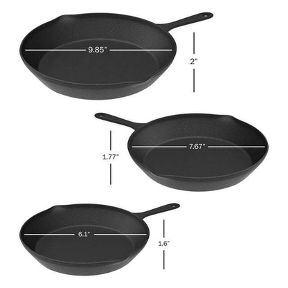 Frying Pans-Set of 3 Cast Iron Pre-Seasoned Nonstick Skillets in 10', 8', 6'