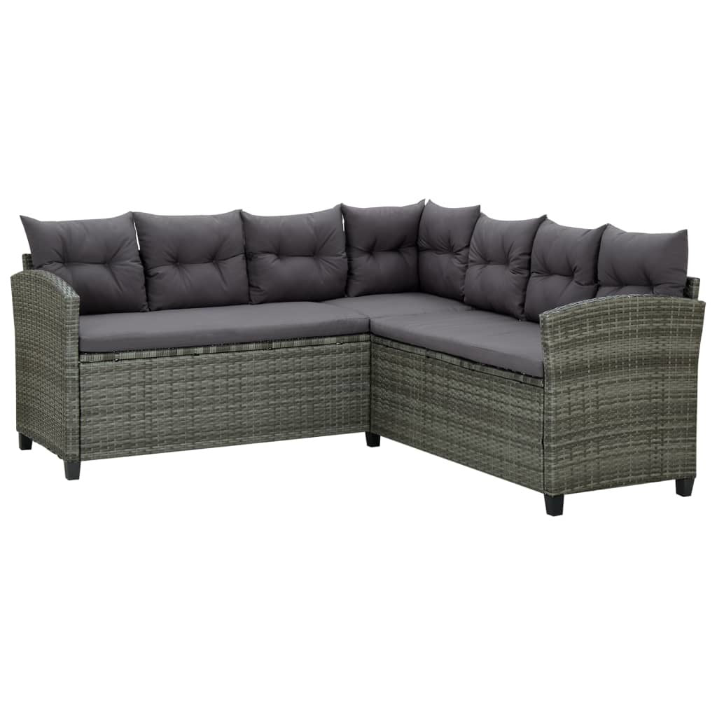 6 Piece Patio Lounge Set with Cushions Poly Rattan Gray