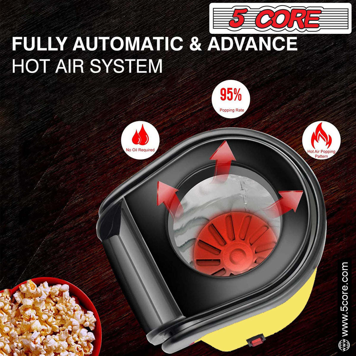 5 Core Hot Air Popcorn Popper Machine