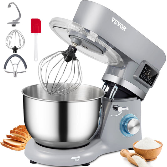 VEVOR Stand Mixer; 660W Electric Dough Mixer with 6 Speeds LCD Screen Timing