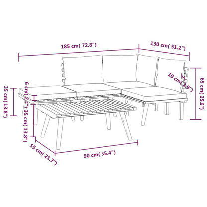 5 Piece Patio Lounge Set with Cushions Solid Acacia Wood