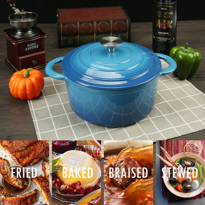 COOKWIN Enameled Cast Iron Dutch Oven with Self Basting Lid;  Enamel Coated Cookware Pot 5QT