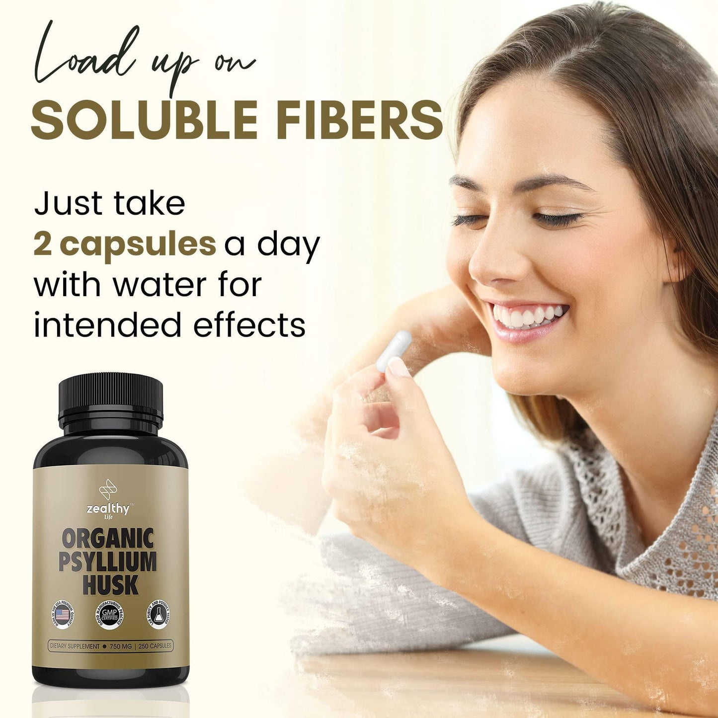 Cápsulas de cáscara de psyllium Suplemento de fibra natural para la salud intestinal 750 mg 250 cápsulas