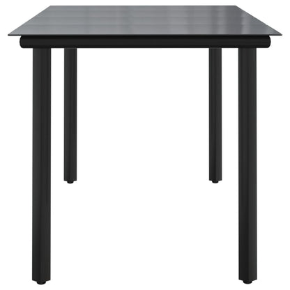 Mesa de comedor para patio, acero negro y vidrio templado, 63 x 31,5 x 29,1 pulgadas