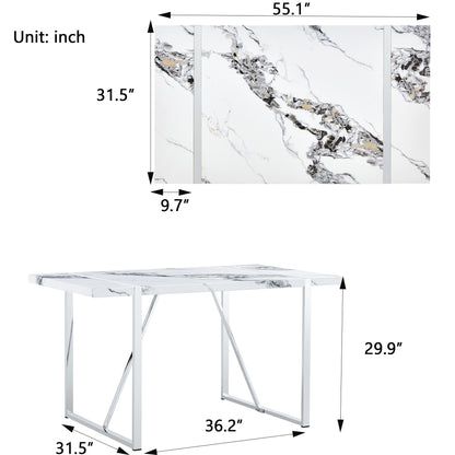 Modern Dining Table (White & Silver)(Only Table)