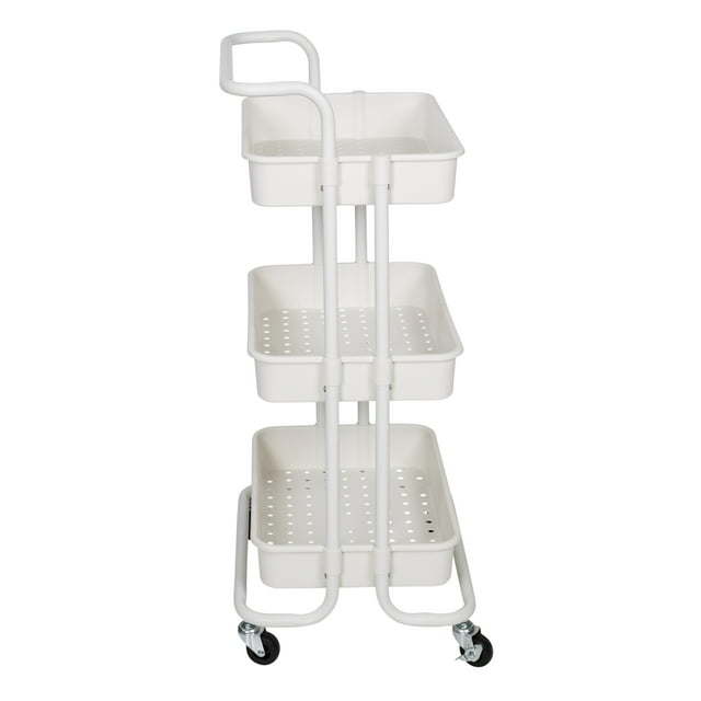 3 Tier Rolling Craft Cart with Handle, White