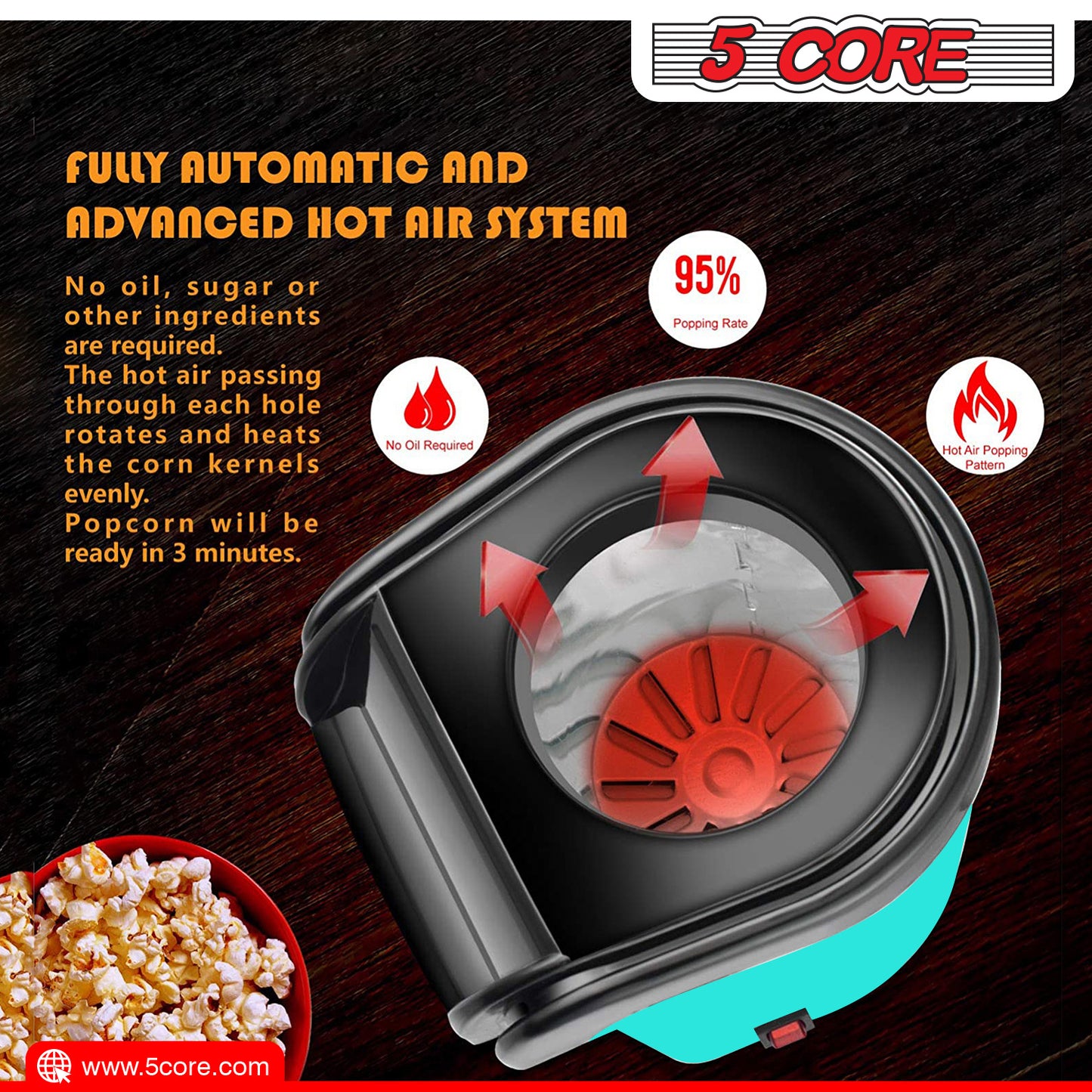 5 Core Hot Air Popcorn Popper Machine