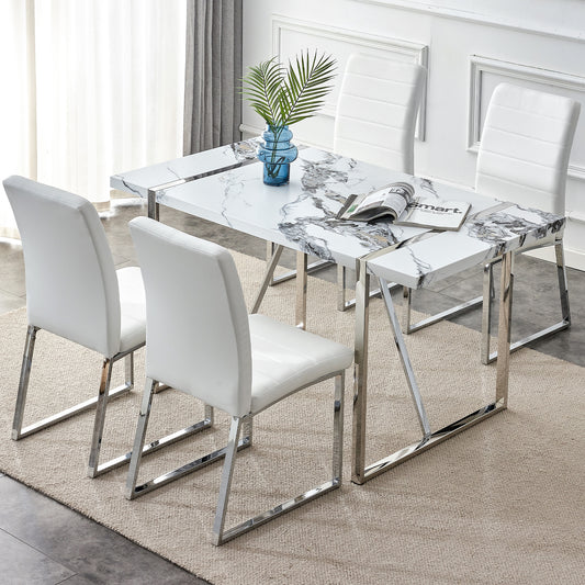 Modern Dining Table (White & Silver)(Only Table)