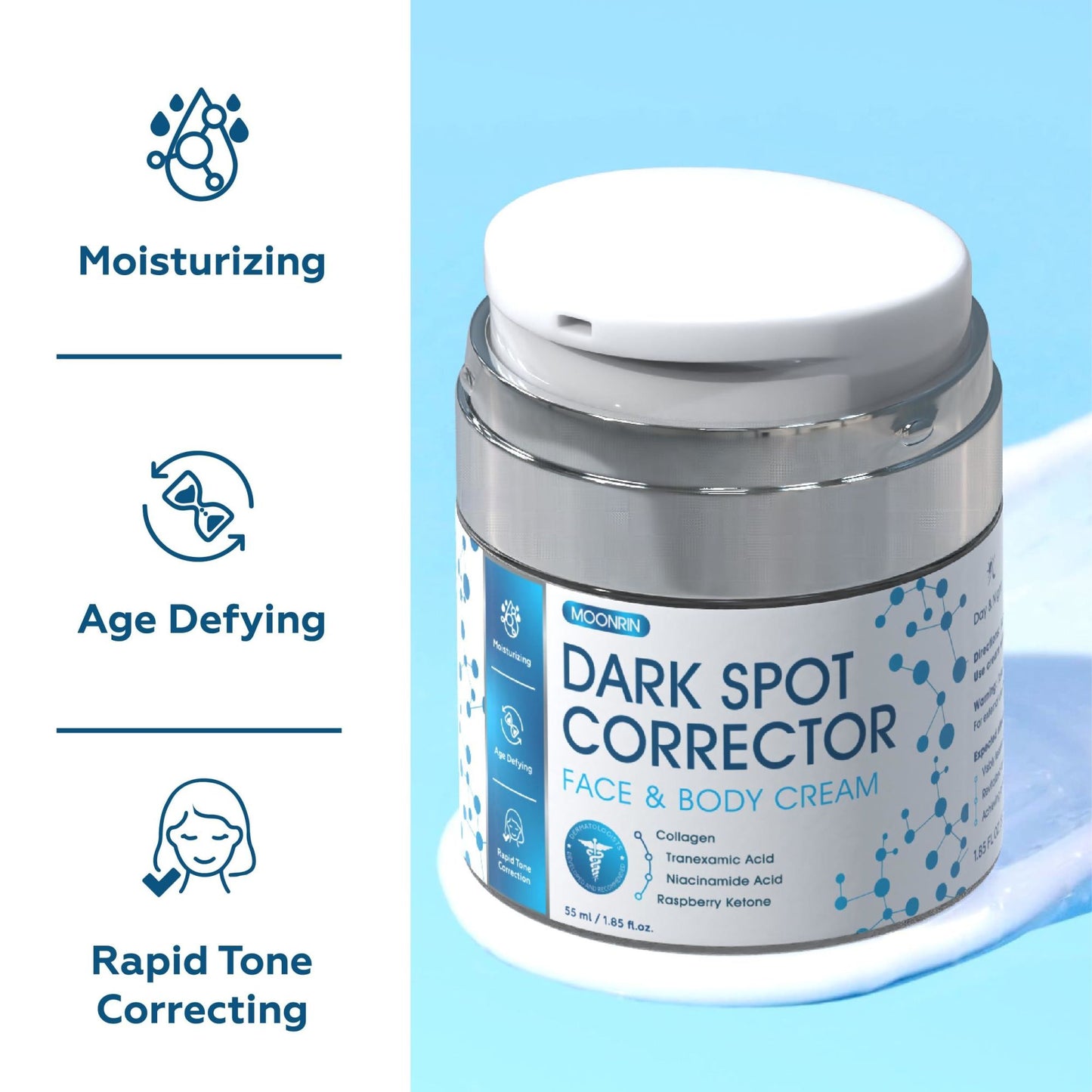 Dark Spot Remover for Face & Body 1.85 fl oz 55 ml Moisturizing Skin Lightening Cream with Collagen Niacinamide Acid Hyperpigmentation Treatment Legs Hands Inner Thighs Underarms