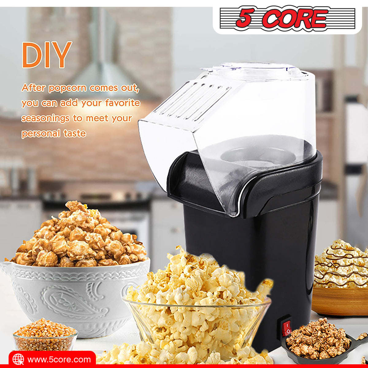 5 Core Hot Air Popcorn Popper Machine