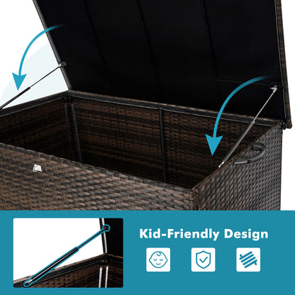 120 Gal. Outdoor Wicker Storage Box Waterproof, Resin Rattan Deck Box