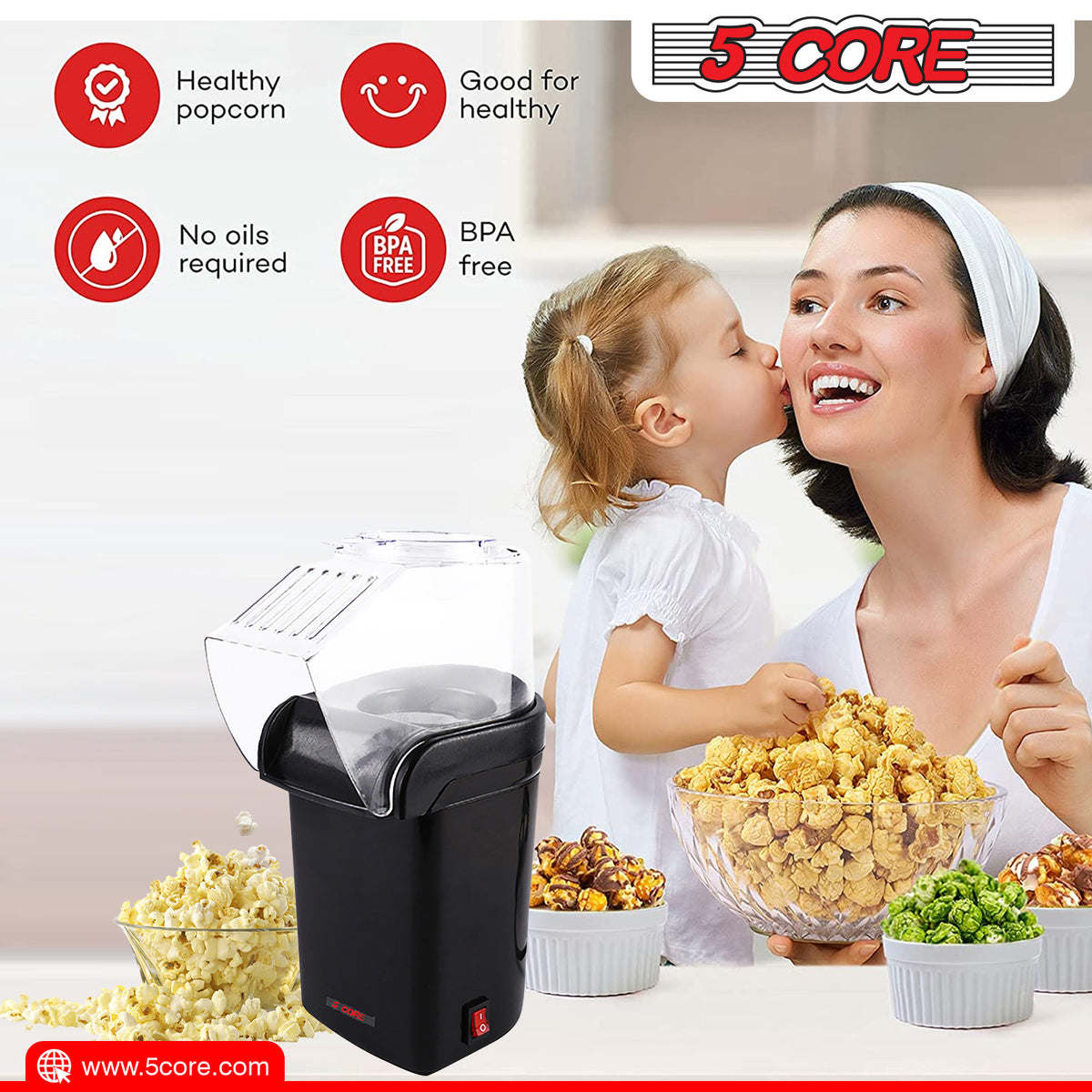 5 Core Hot Air Popcorn Popper Machine