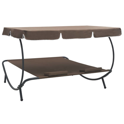 Patio Lounge Bed with Canopy and Pillows Brown