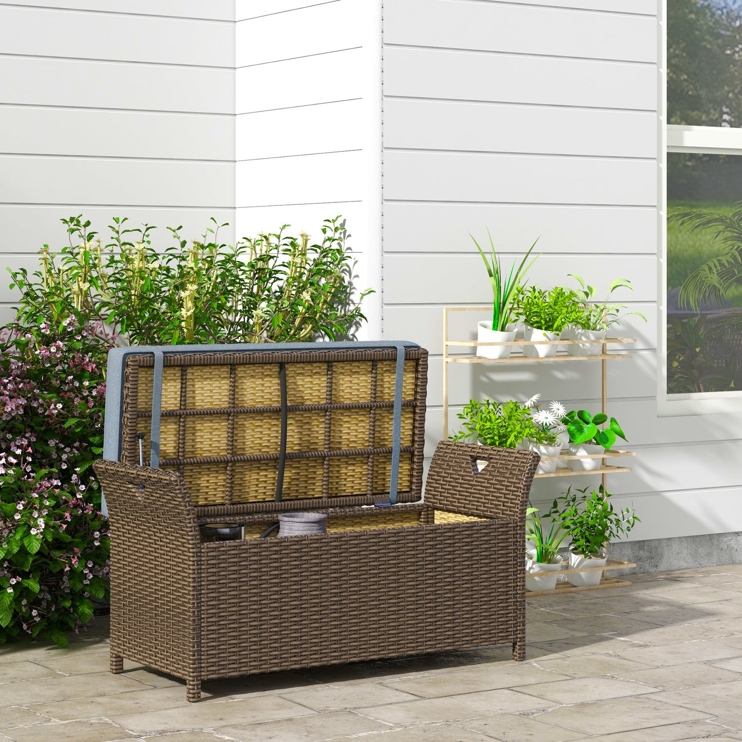 Outsunny 27 Gallon Patio Wicker Storage Bench