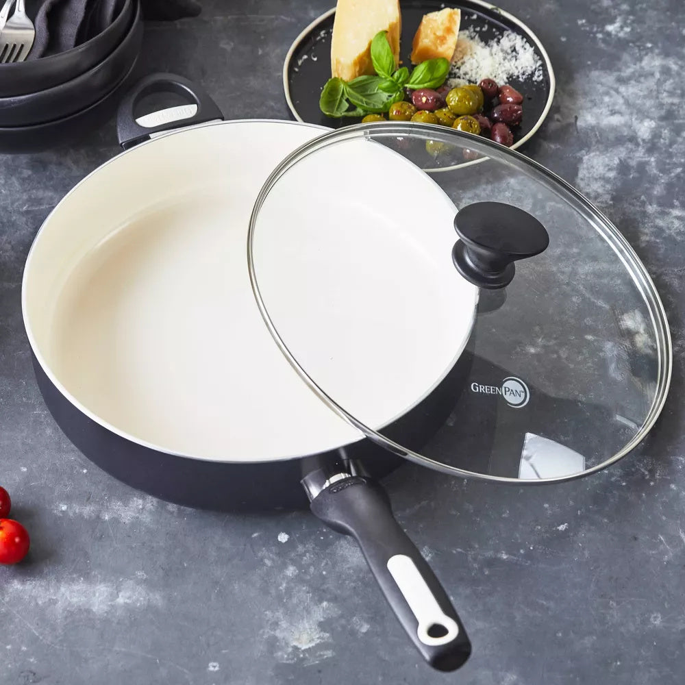 Rio 5qt Ceramic Nonstick Covered Saute Pan with Helper Handle Black