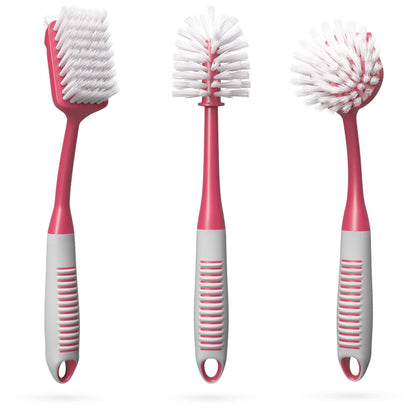 Red Dish Brush Set of 3 with Bottle Water Brush Dish Scrub Brush