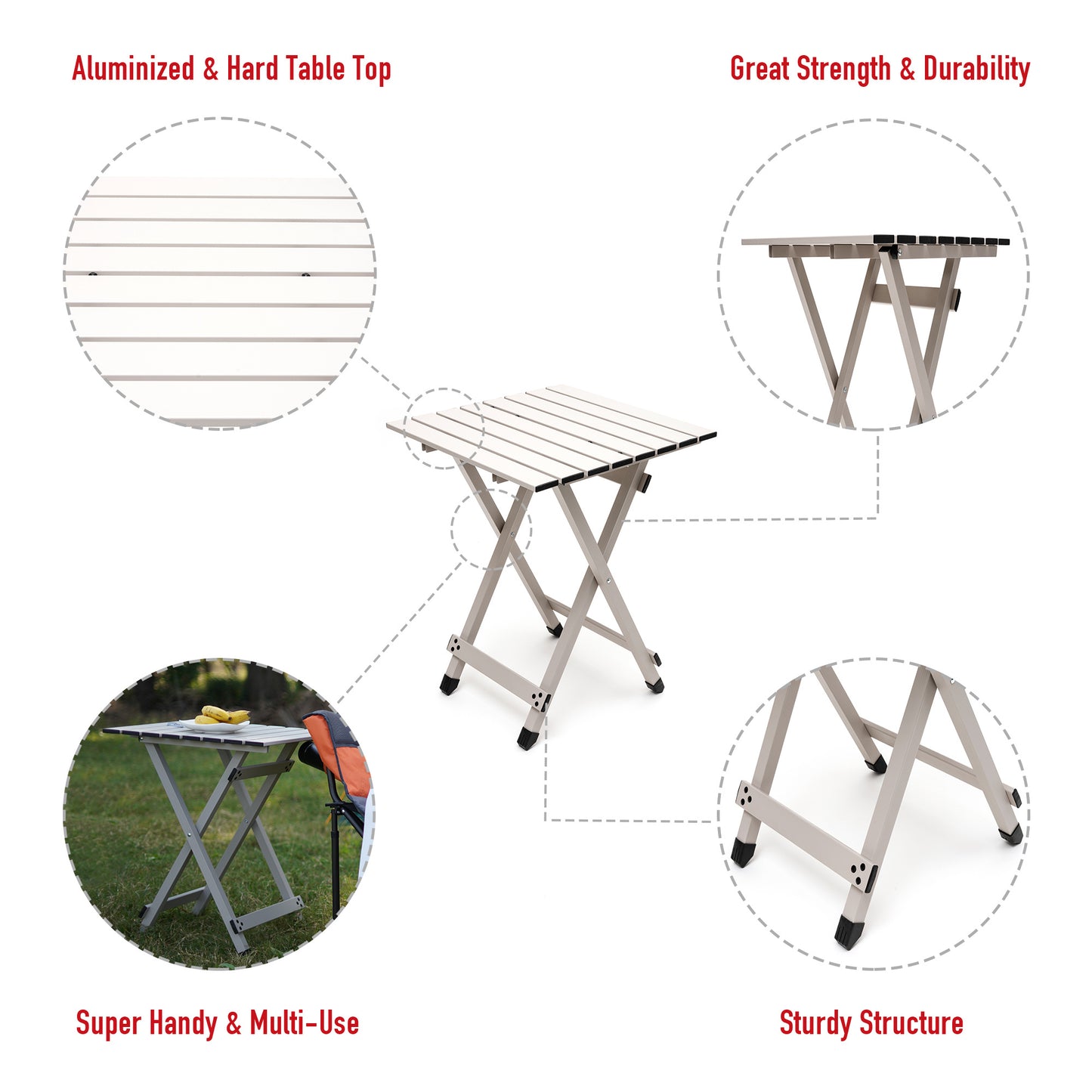 Mesa de camping plegable SUNNYFEEL: mesa de picnic portátil de aluminio liviana, 18.5 x 18.5 x 24.5 pulgadas para cocinar, playa, senderismo, viajes, pesca, barbacoa, mesas de campamento plegables pequeñas para interiores y exteriores