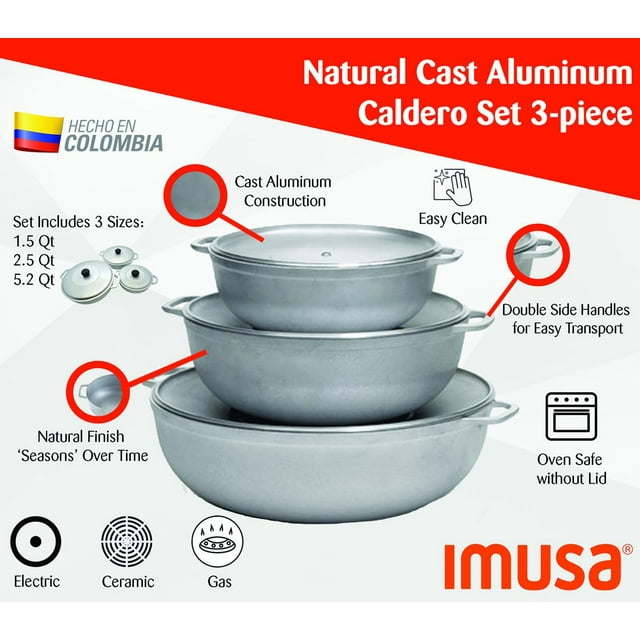 3Pieces Colombian Cast Aluminum Caldero or Dutch Oven Set with Lid