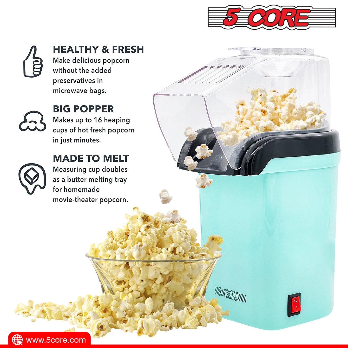 5 Core Hot Air Popcorn Popper Machine