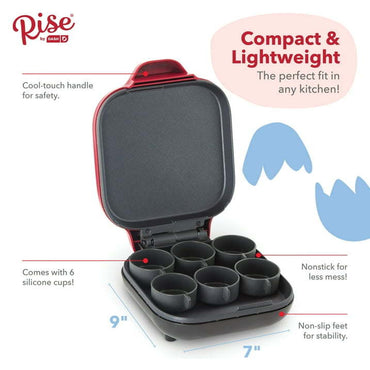 Egg Bite Maker with 6 Silicone Molds + Recipe Guide - Red