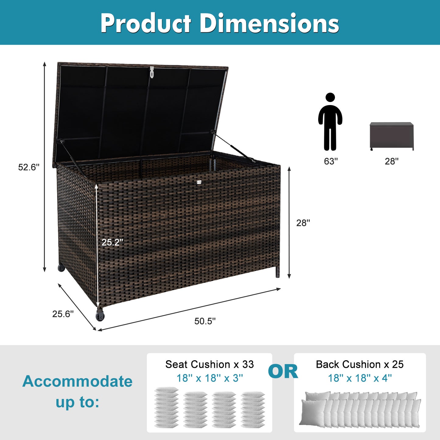 120 Gal. Outdoor Wicker Storage Box Waterproof, Resin Rattan Deck Box