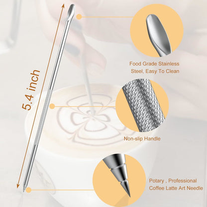 Mooye 12 oz Stainless Steel Milk Frother Maker, 350ml Milk Frother Cup Stainless Steel Espresso Cup, Cappuccino Barista Tools Milk Pot Steamer Milk Cup with Latte Art Pen…