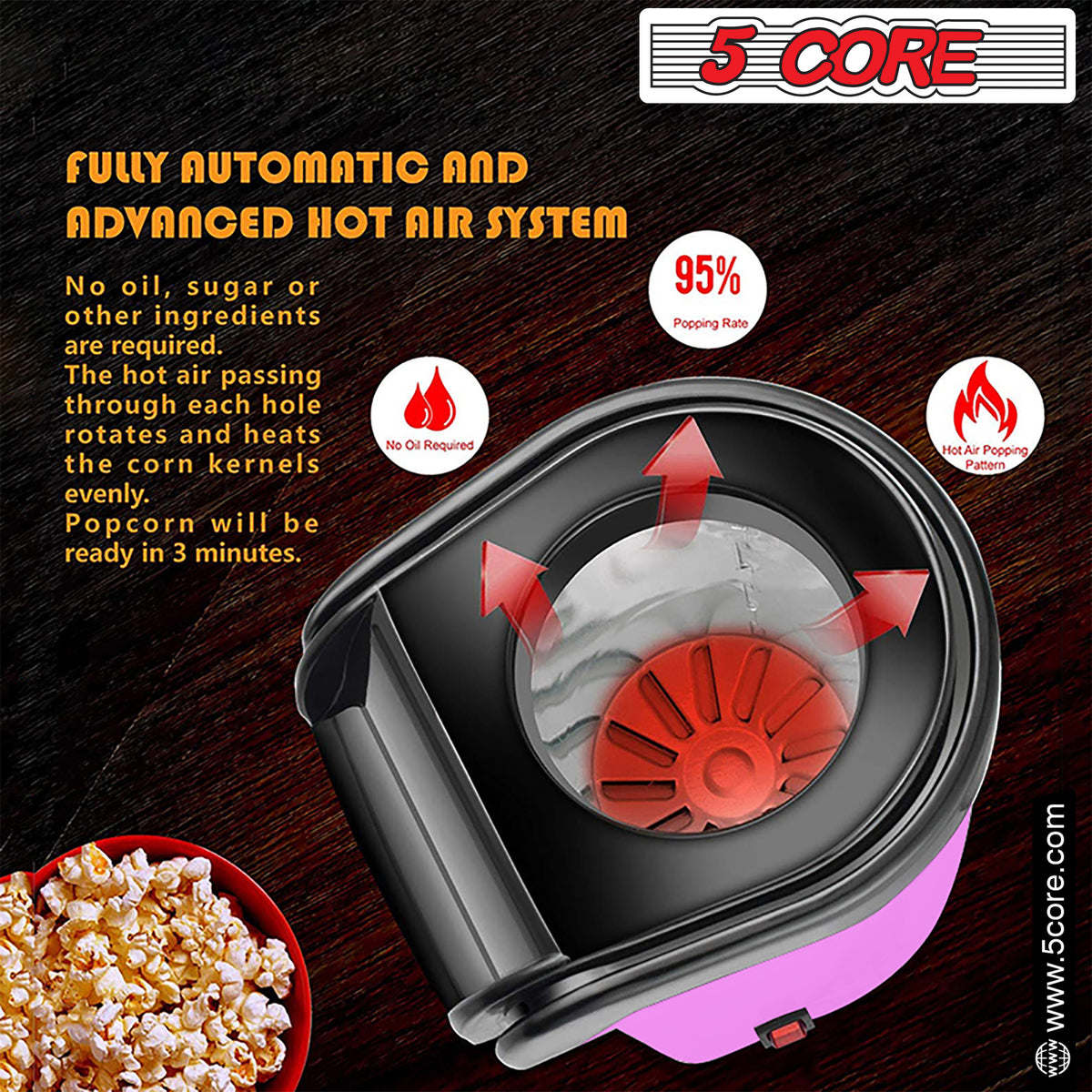 5 Core Hot Air Popcorn Popper Machine