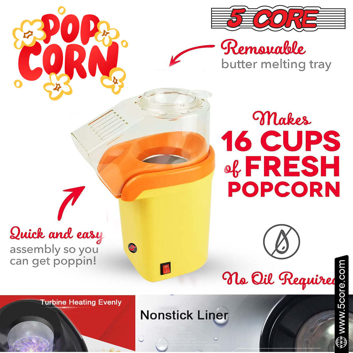 5 Core Hot Air Popcorn Popper Machine