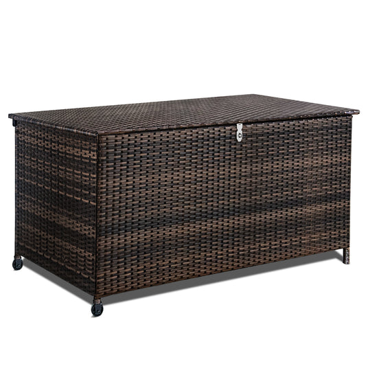 120 Gal. Outdoor Wicker Storage Box Waterproof, Resin Rattan Deck Box