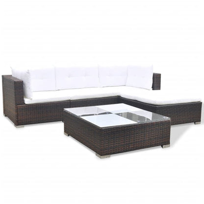 5 Piece Patio Lounge Set with Cushions Poly Rattan Brown