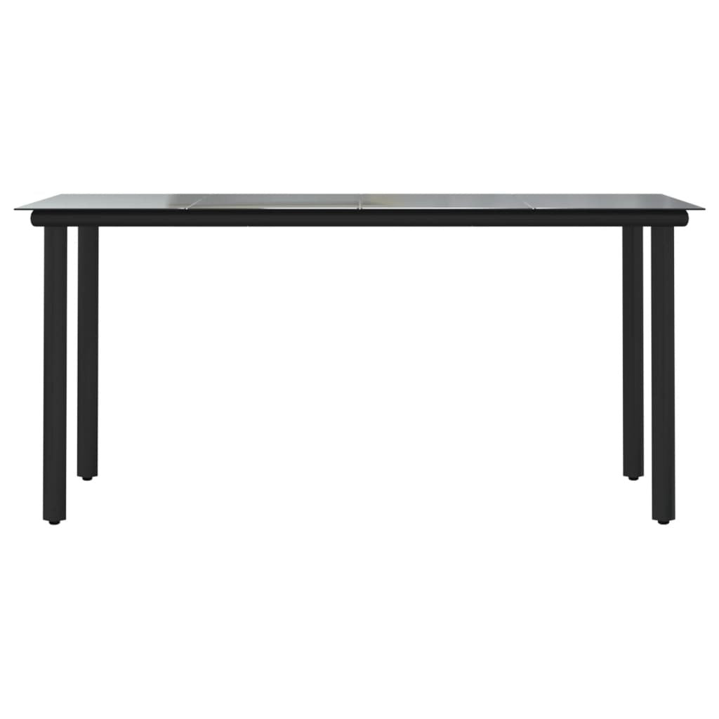 Mesa de comedor para patio, acero negro y vidrio templado, 63 x 31,5 x 29,1 pulgadas