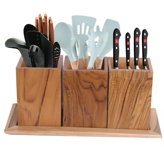 WILLART Wooden Multipurpose Kitchen Utensil Cutlery Caddy Cooking Utensils