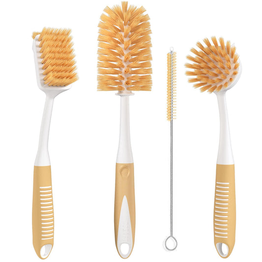 Beige Dish Brush Set of 4 with Bottle Water