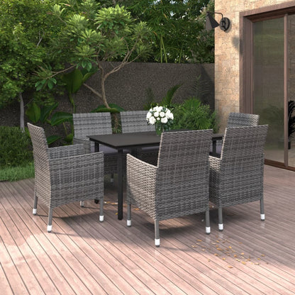 7 Piece Patio Dining Set with Cushions Poly Rattan and Glass