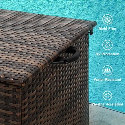 120 Gal. Outdoor Wicker Storage Box Waterproof, Resin Rattan Deck Box