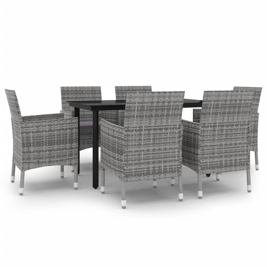 7 Piece Patio Dining Set with Cushions Poly Rattan and Glass